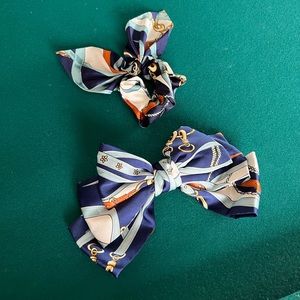 Handmade Navy and Light Blue Hair Bow Extra Jumbo Hair Ribbon